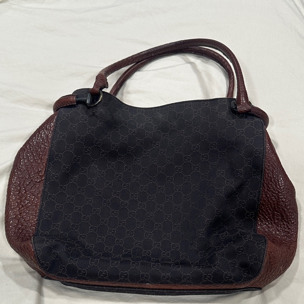 Gucci Elegant Black and Brown Designer Monogram Tote Bag Must See